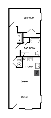 Floor plan for 1 bed, 1 bath, 767 sqft